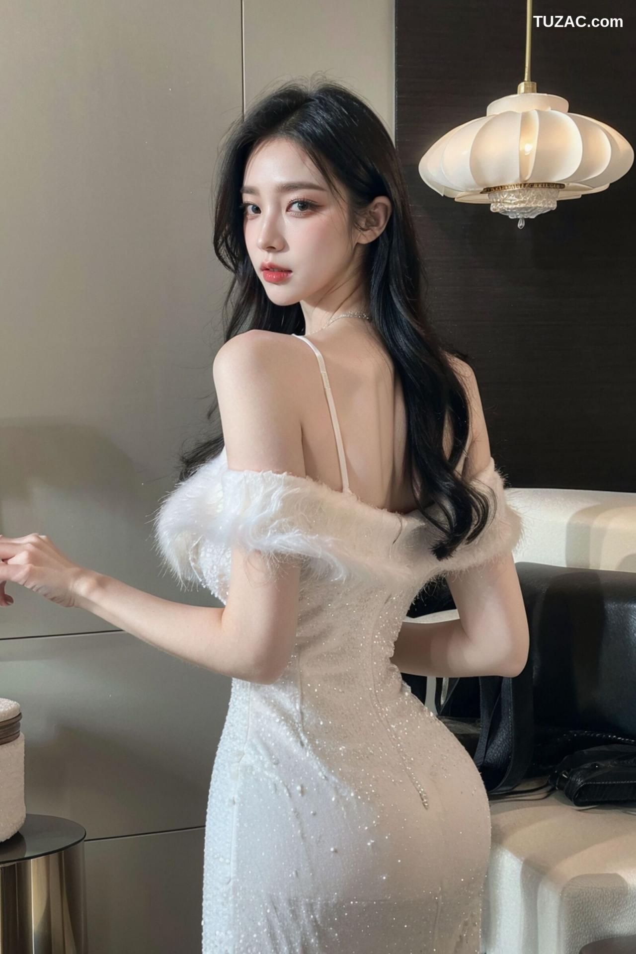 AI美女-拟实-沙发上的白裙美女