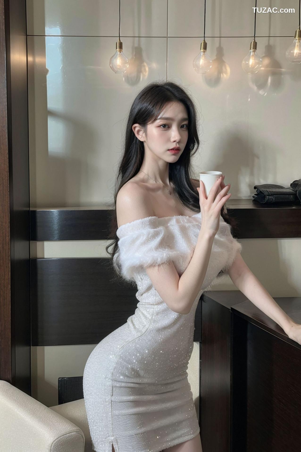AI美女-拟实-沙发上的白裙美女