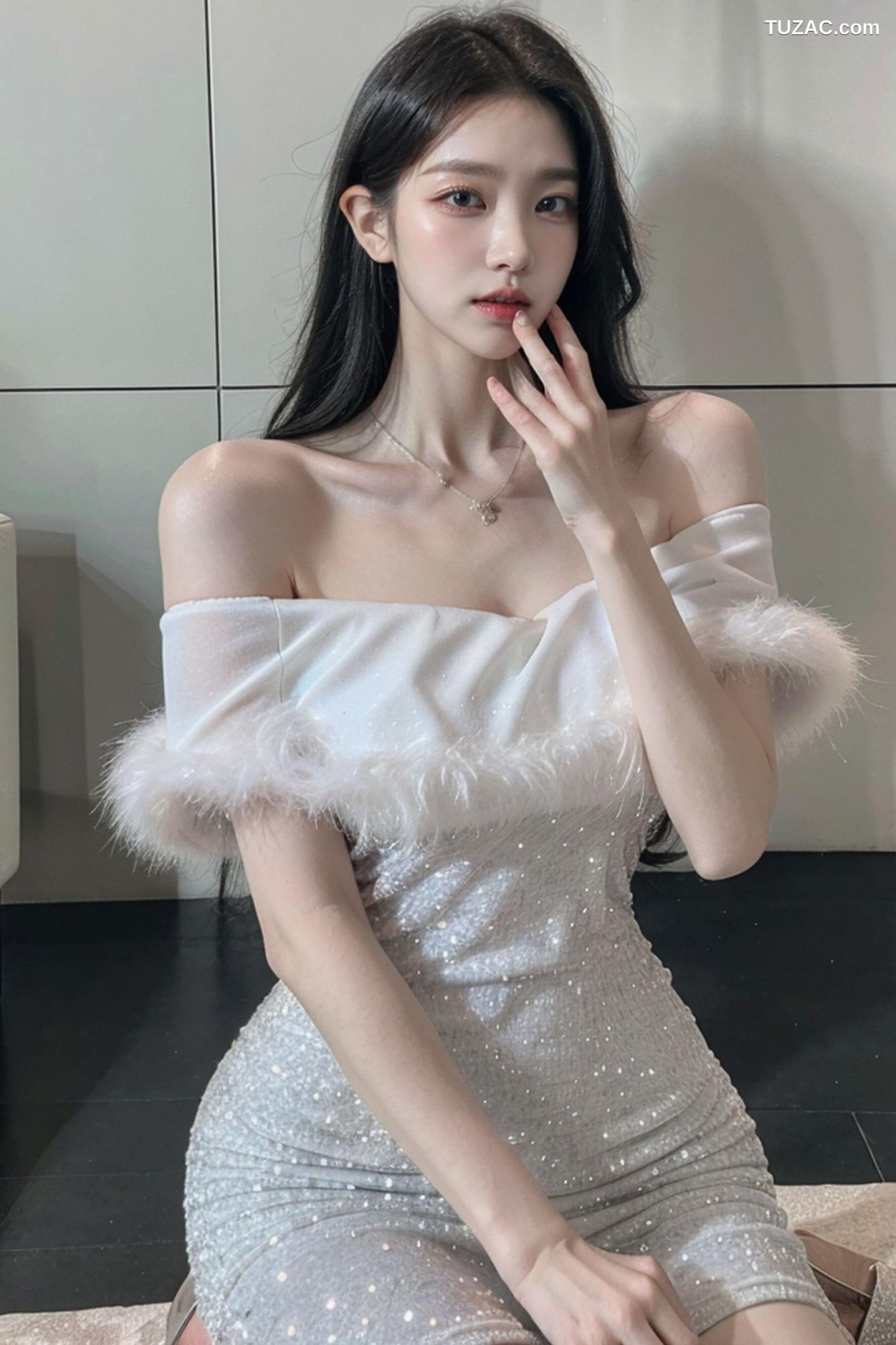 AI美女-拟实-沙发上的白裙美女