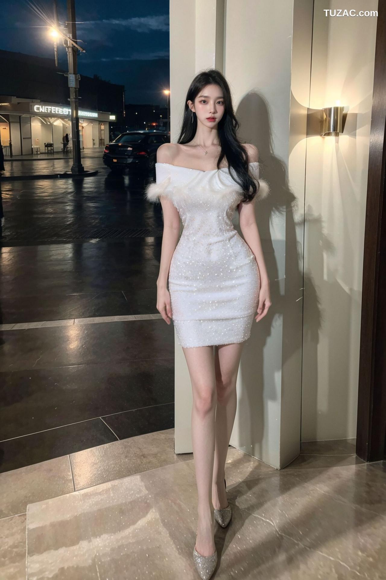 AI美女-拟实-沙发上的白裙美女