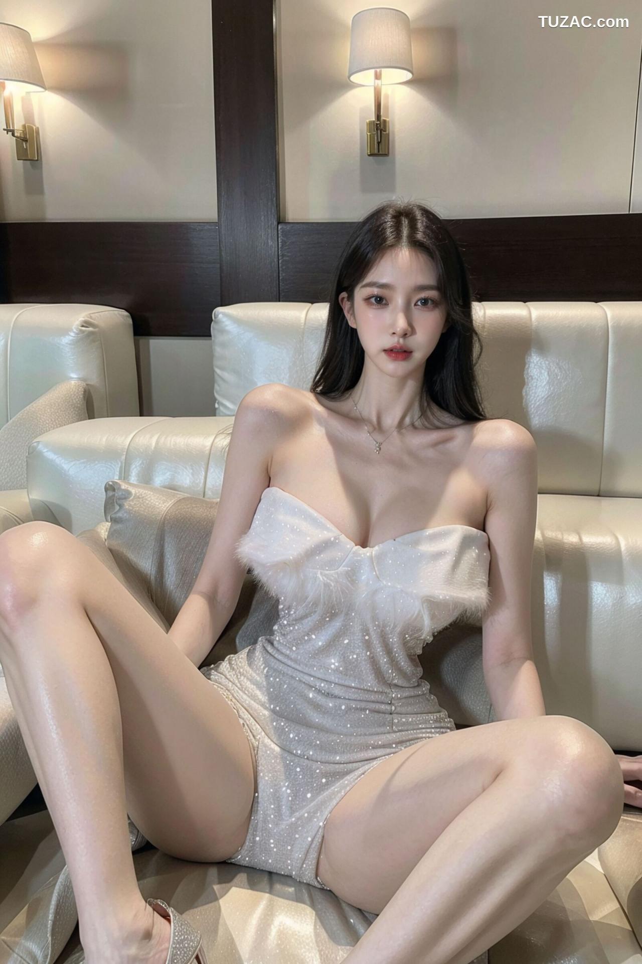 AI美女-拟实-沙发上的白裙美女