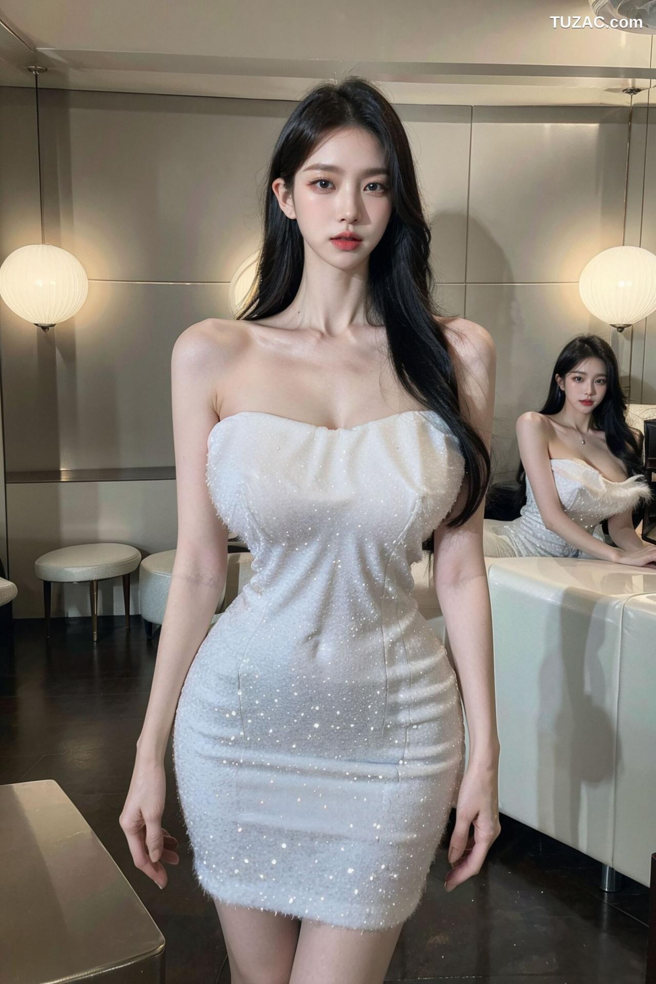 AI美女-拟实-沙发上的白裙美女