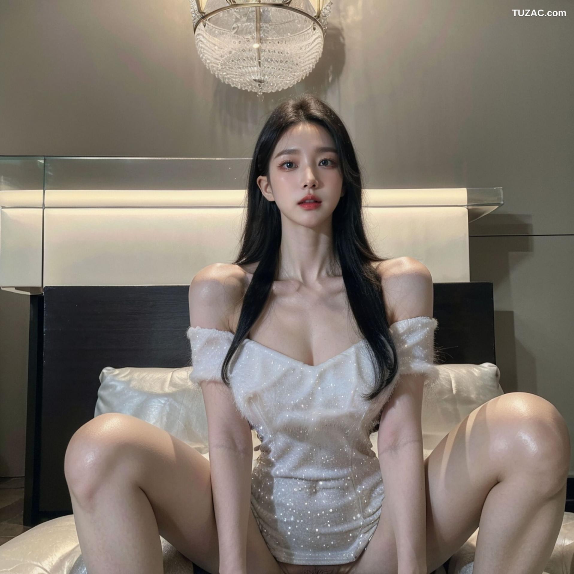 AI美女-拟实-沙发上的白裙美女