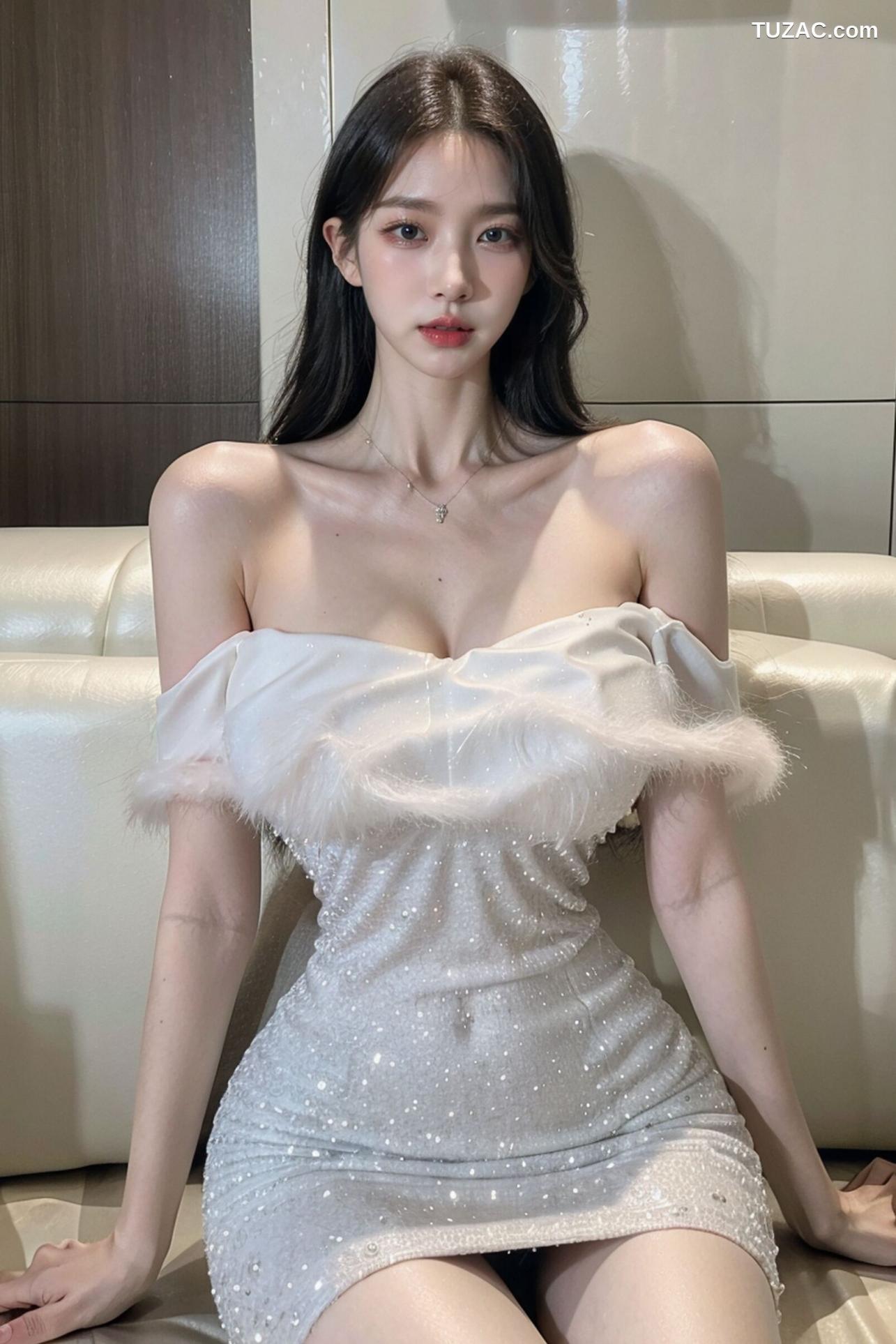 AI美女-拟实-沙发上的白裙美女