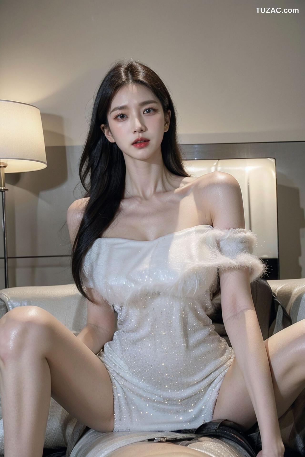AI美女-拟实-沙发上的白裙美女
