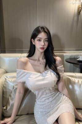 AI美女-拟实-沙发上的白裙美女